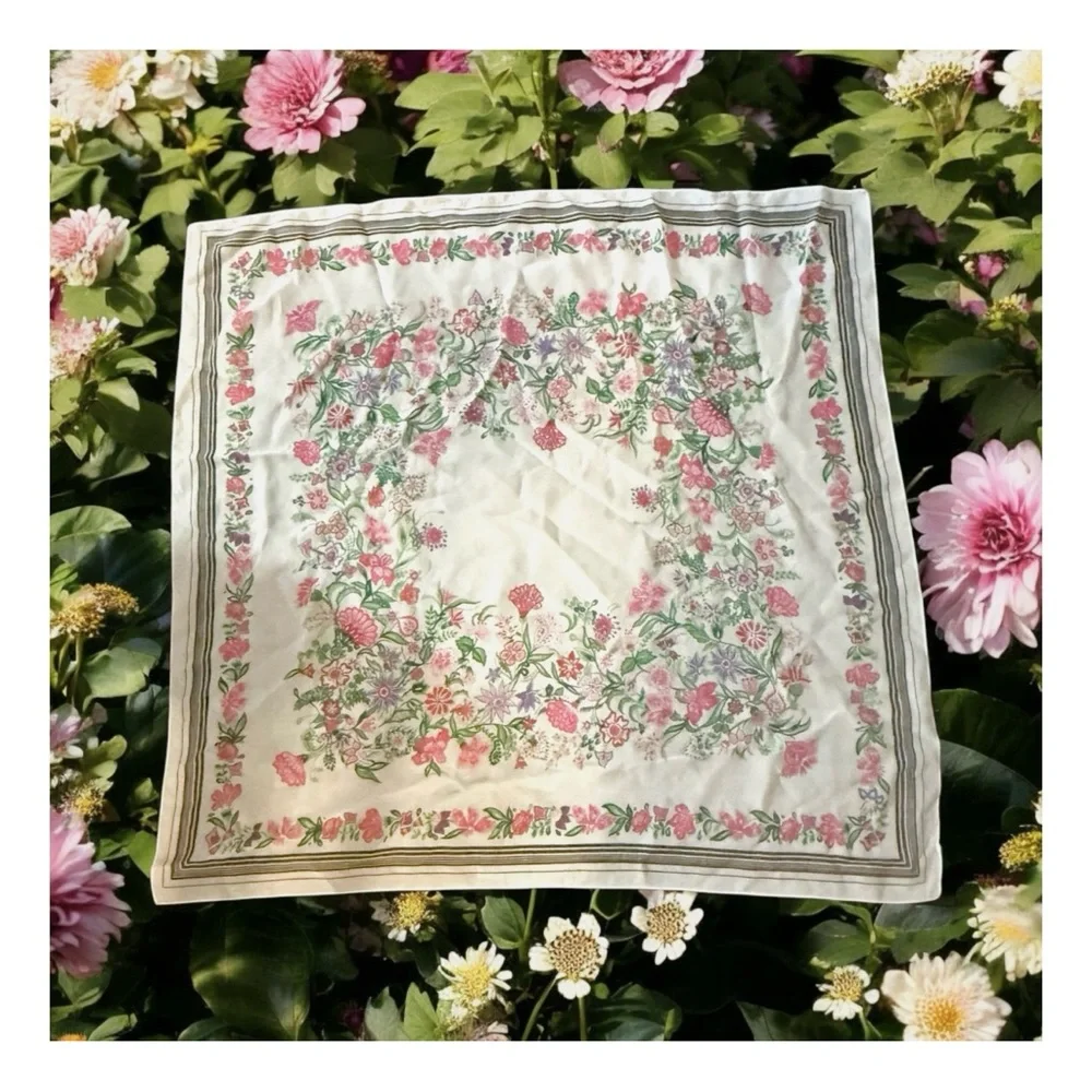 1980’s Sheer Floral Patterned Scarf, Dainty and Delicate Look, Made in Italy 29”